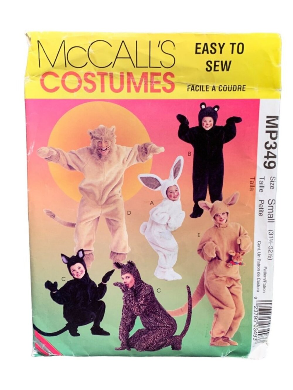 McCalls MP349 Animal Costume Sewing Pattern S Easy to Sew Size Small